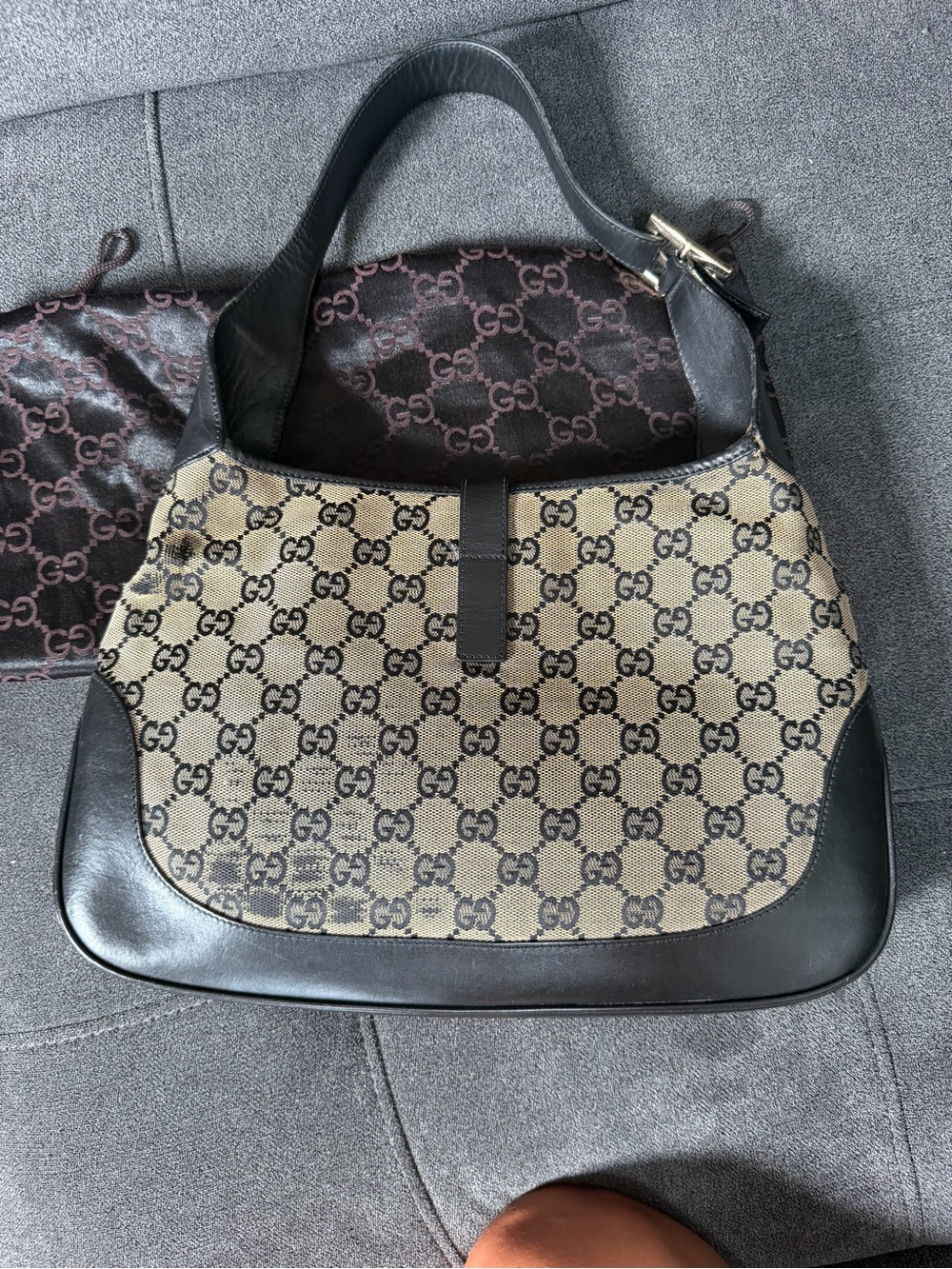 Vintage Gucci Jackie O Bouvier Hobo Bag - Beige Brown GG Canvas (Tom Ford Era) - Picture 5 of 10